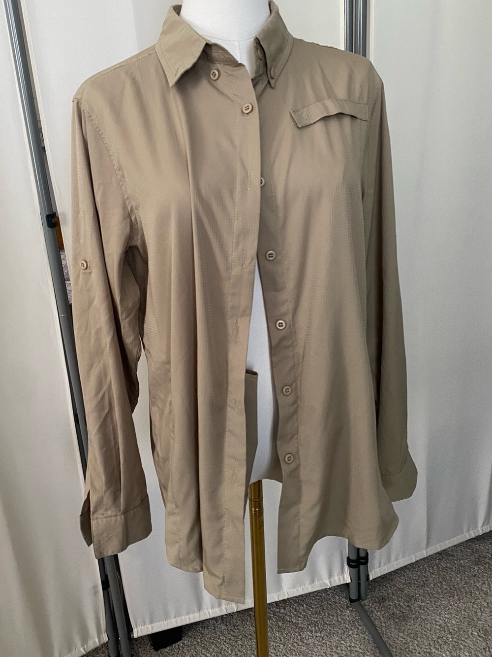 Women’s UPF 40+ Safari Hiking Fishing Shirt Long Sleeve Beige